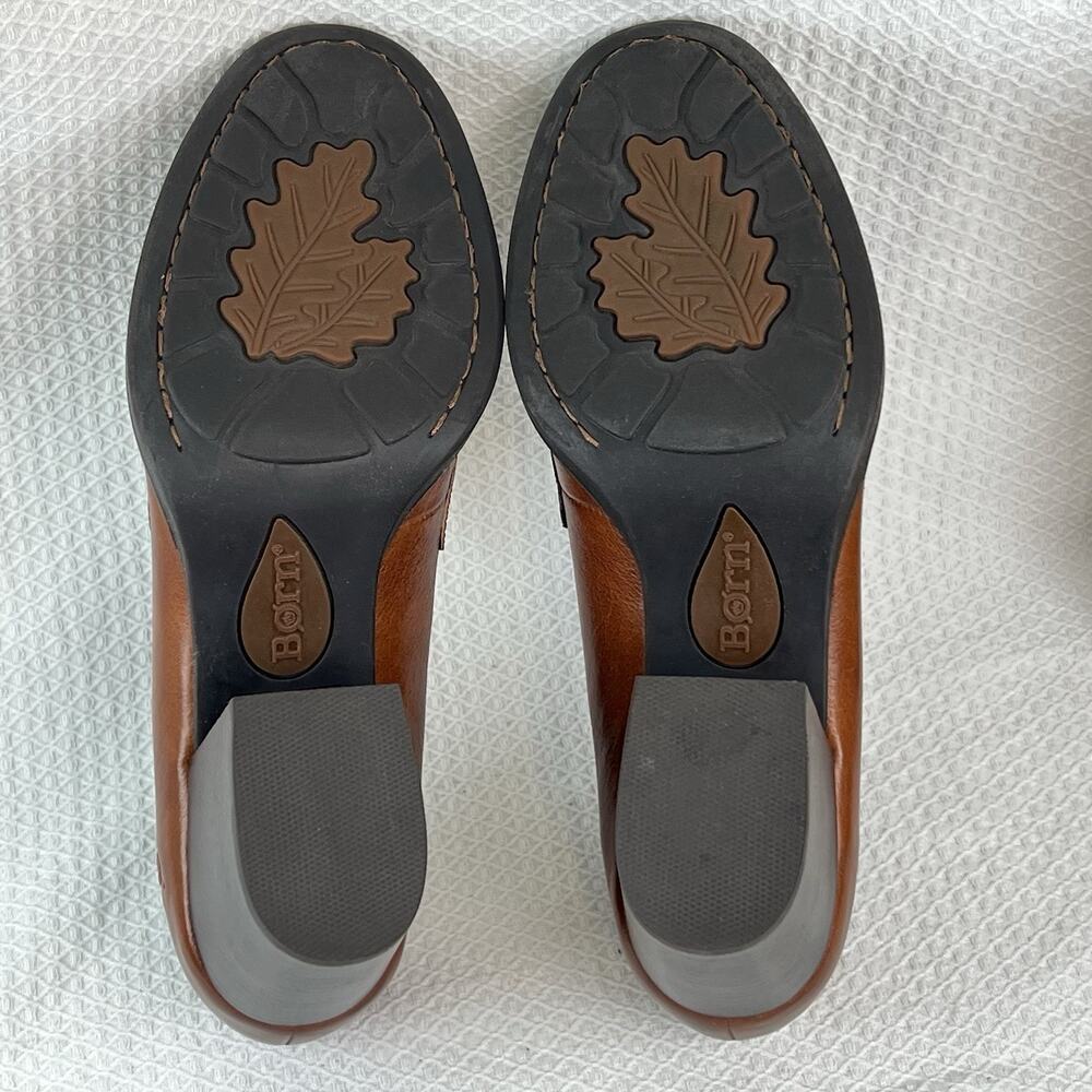 NWB Born Khelda Leather Penny Loafer Block Heel Cognac Women’s 8.5M New with Box - Picture 11 of 13